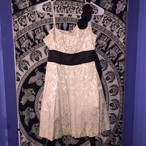 One Shoulder Cream and Black Dress